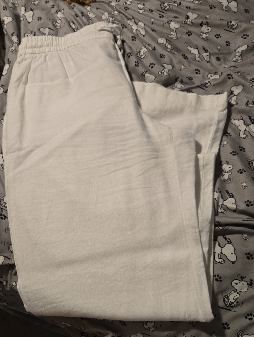 Old Navy Casual White Elastic-Waist Linen-Blend Pants Sz M
